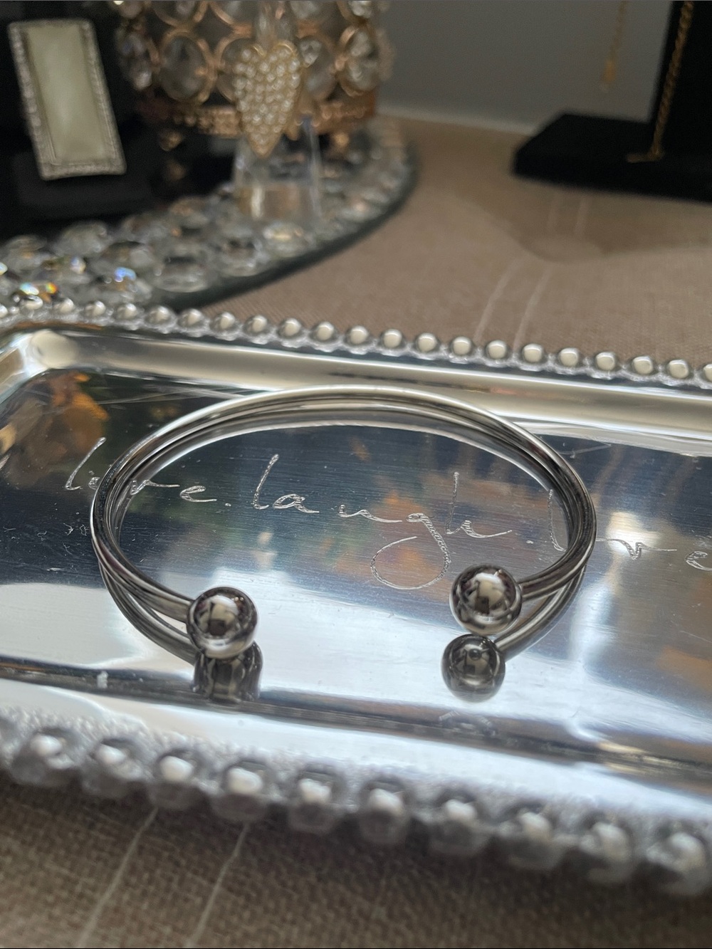 ✨Silvertone Open Cuff Bracelet with Polished Ball Ends✨NEW - Picture 2 of 3